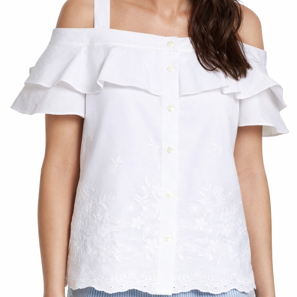 DRAPER JAMES Nellie Cold Shoulder Eyelet Embroidered Blouse Top Size 6 White